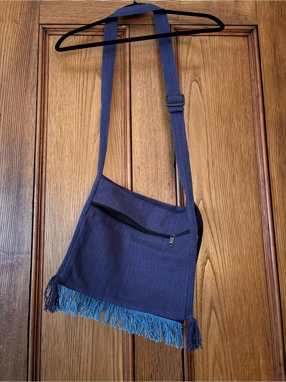 Blue Woven Fringe Crossbody Bag - Vintage